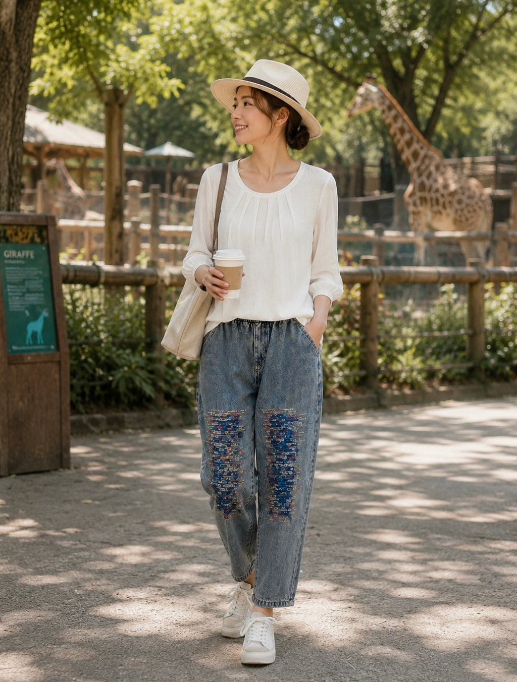 Patch Relaxed Denim Pants