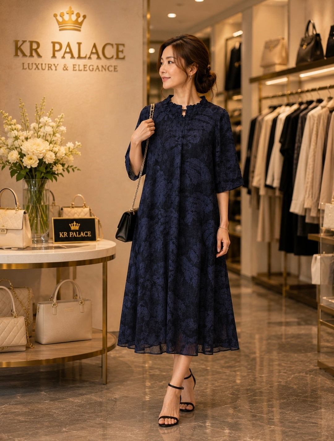 Midnight Garden Jacquard Midi Dress