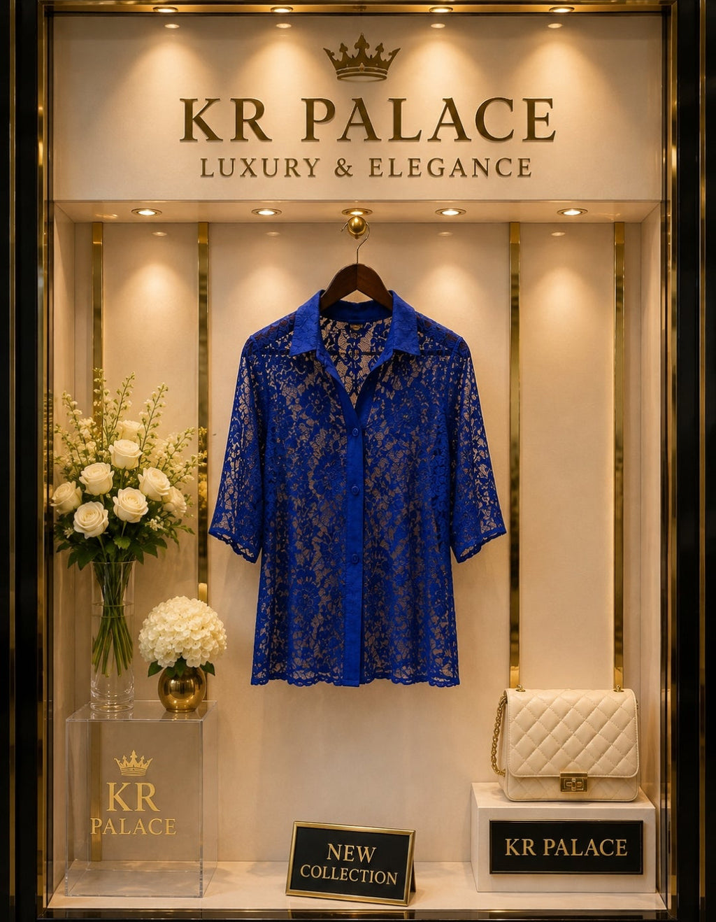Royal Blue Lace Button-Up Tunic