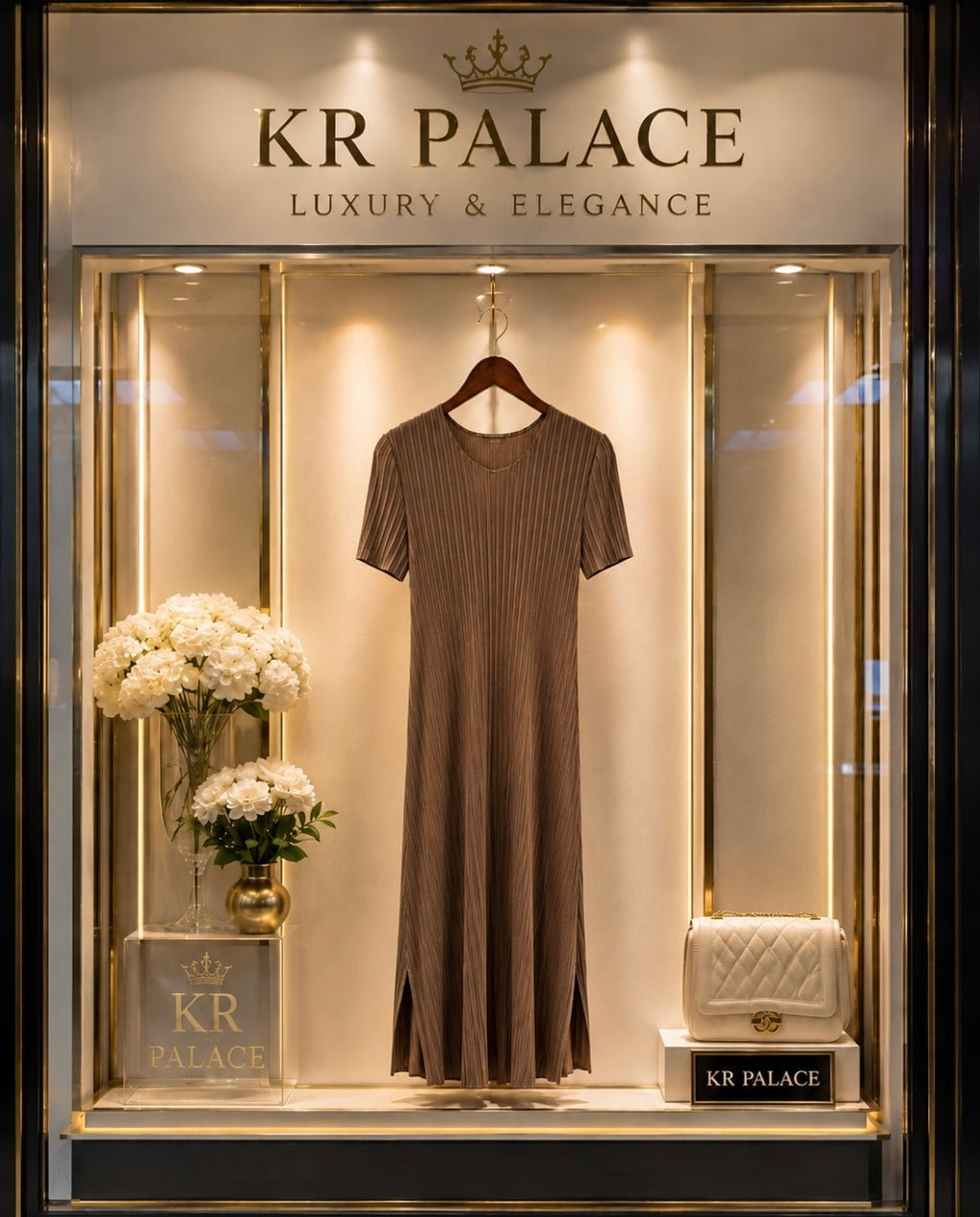 Mocha Pleated Midi Dress