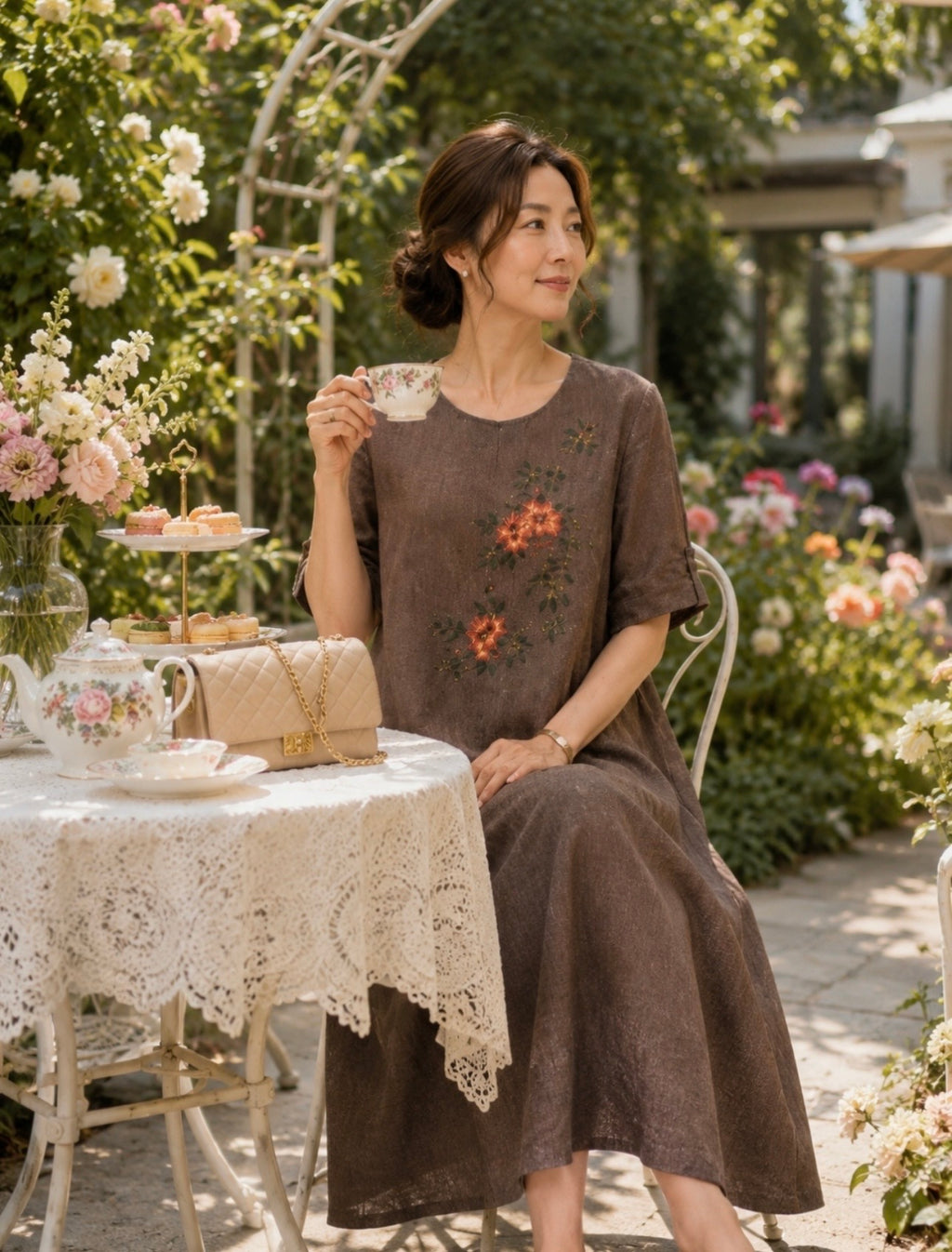 Autumn Blossom Midi Dress