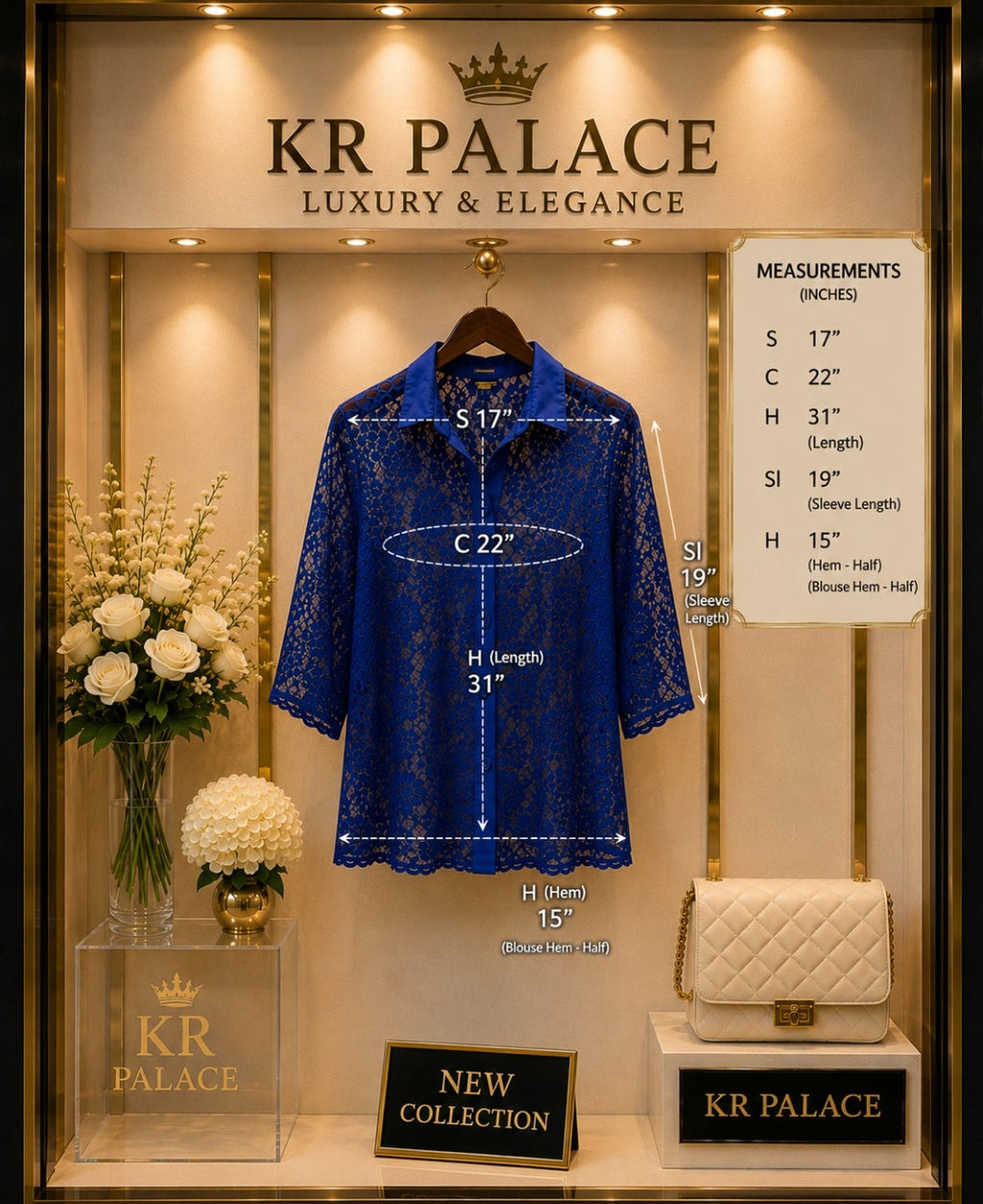 Royal Blue Lace Button-Up Tunic