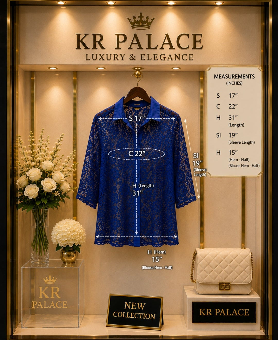 Royal Blue Lace Button-Up Tunic