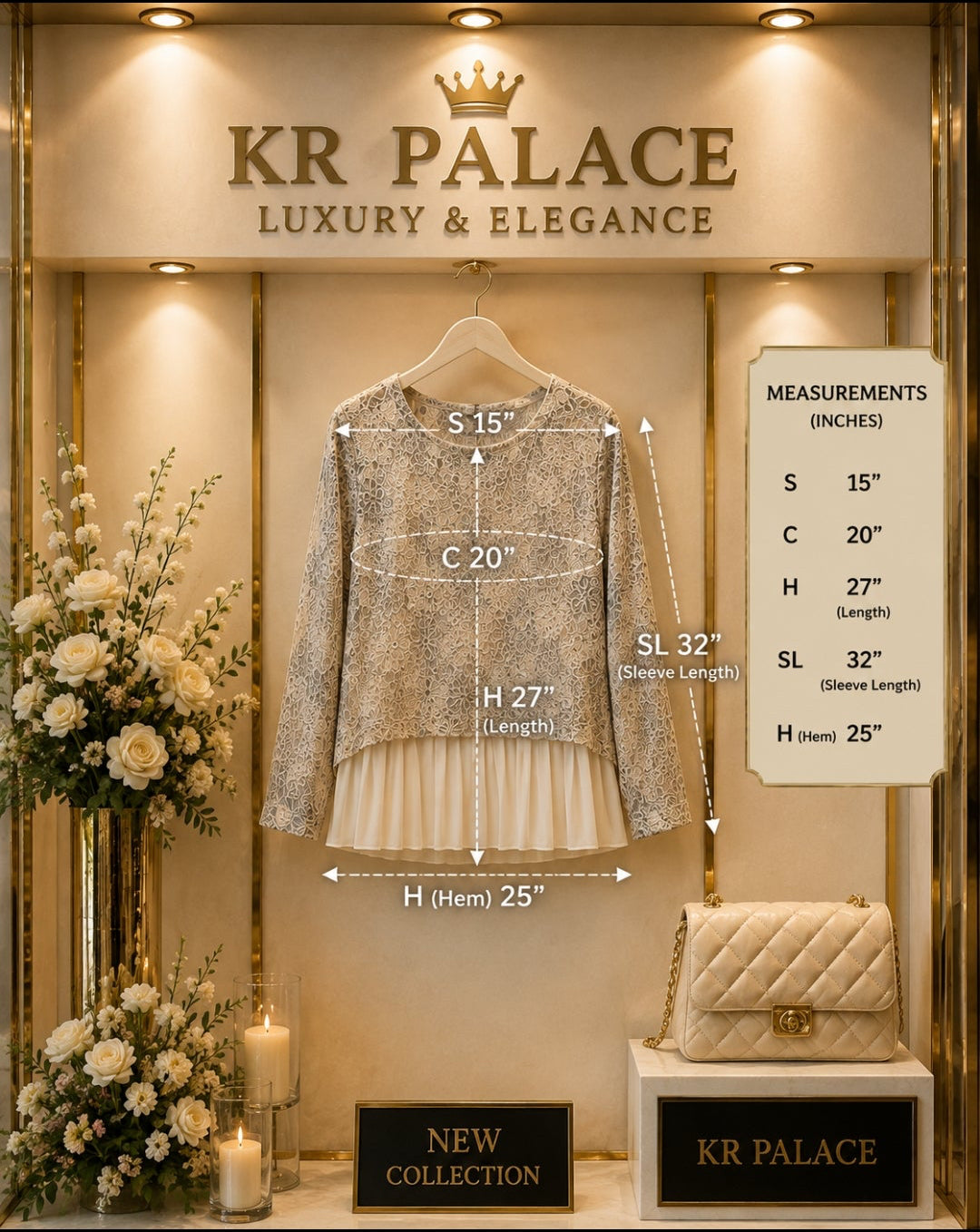 Champagne Lace Pleated Layer Top