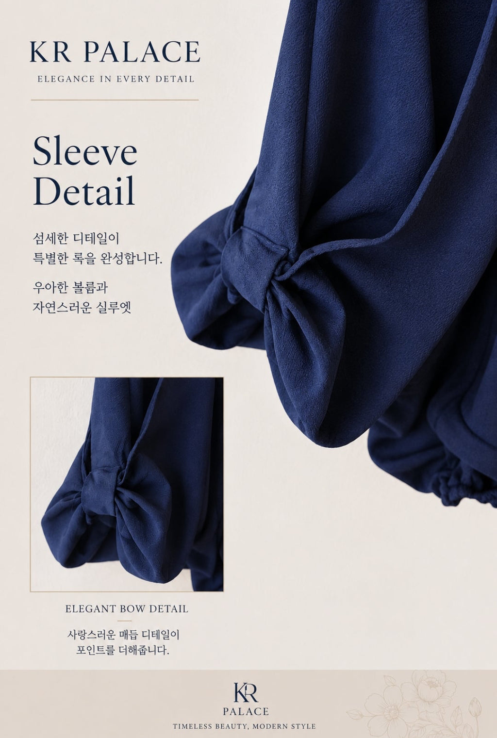 Navy Bow-Cuff Blouse
