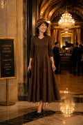 Mocha Elegance Pleated Midi Dress