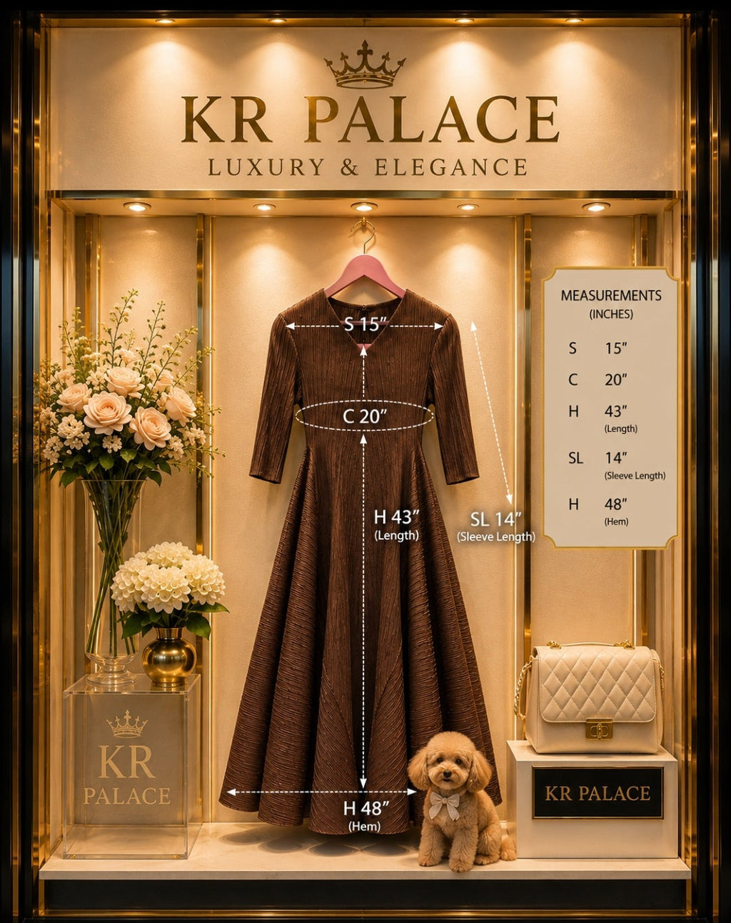 Mocha Elegance Pleated Midi Dress