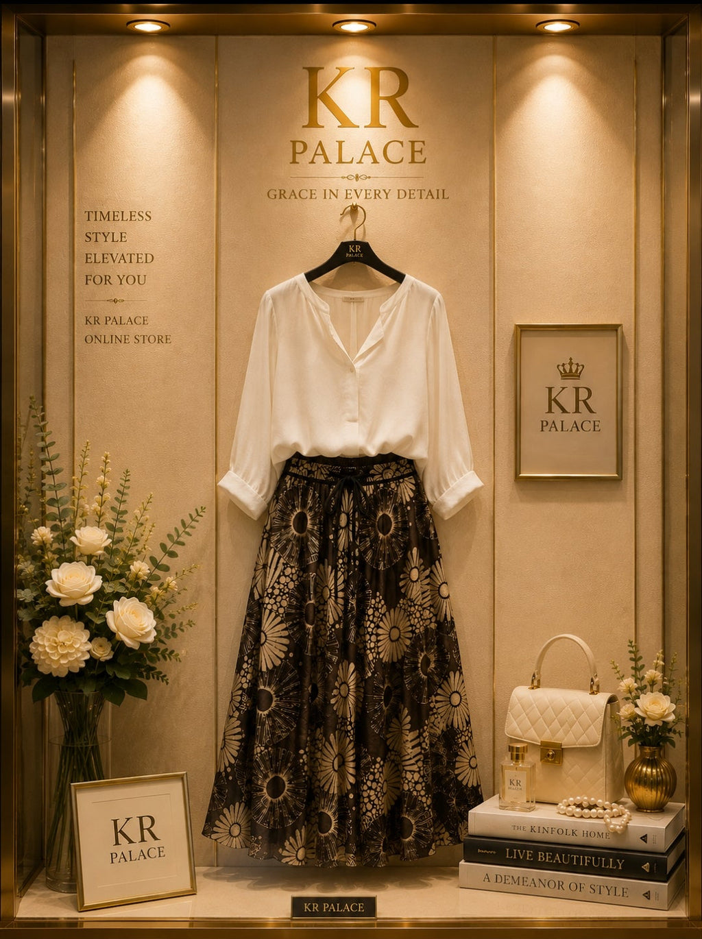 Golden Bloom Midi Skirt