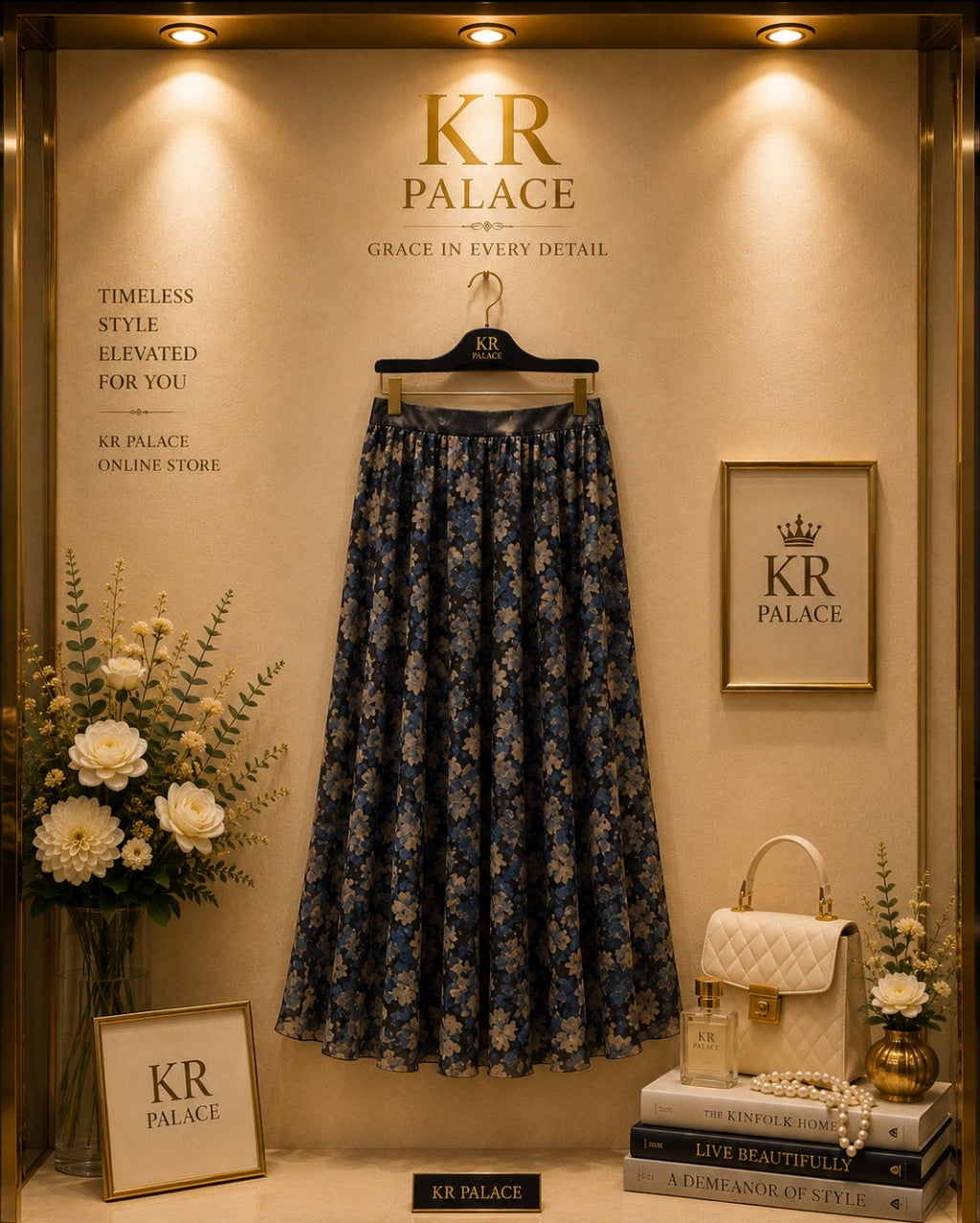 Midnight Floral Chiffon Midi Skirt