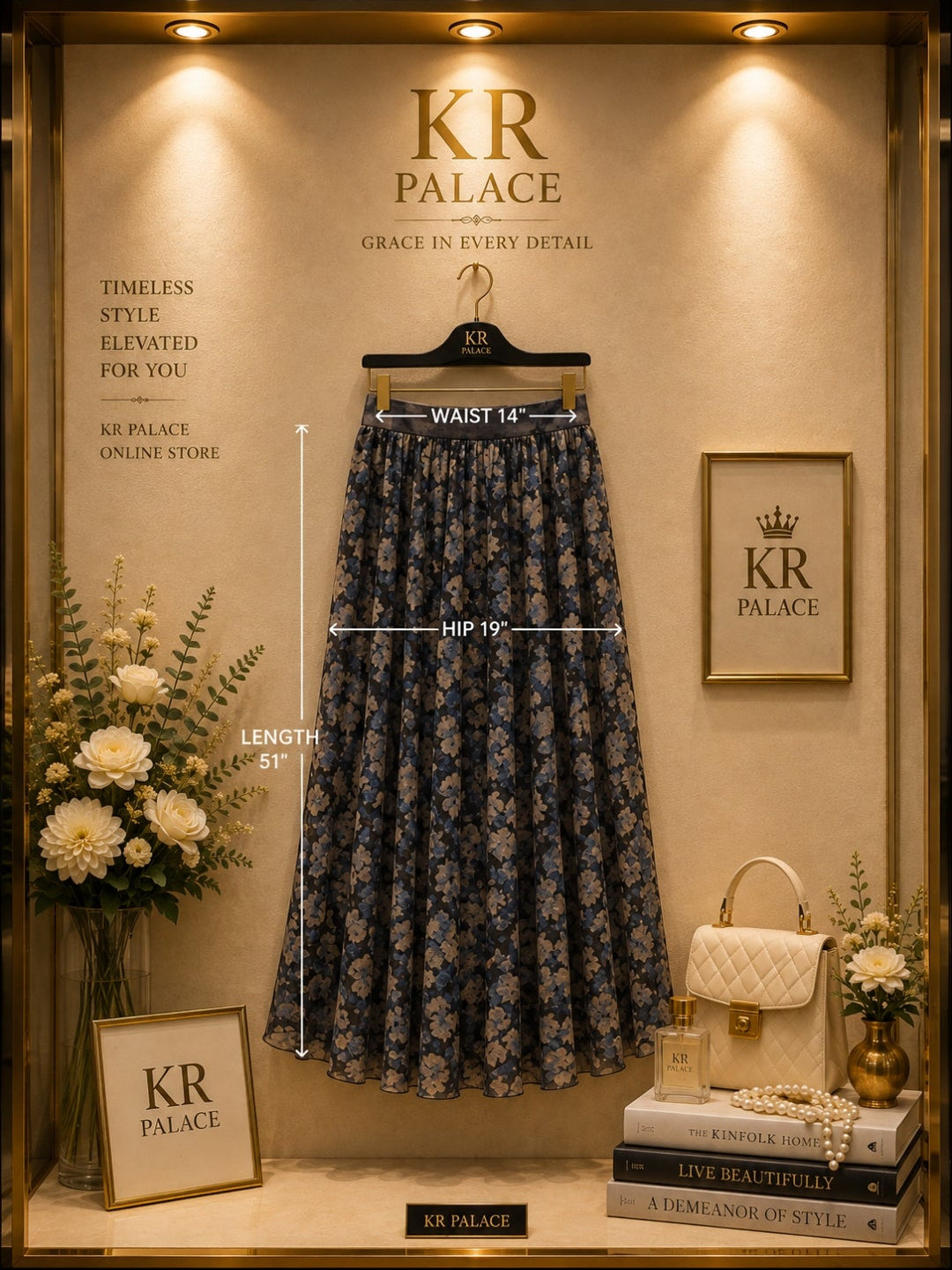 Midnight Floral Chiffon Midi Skirt