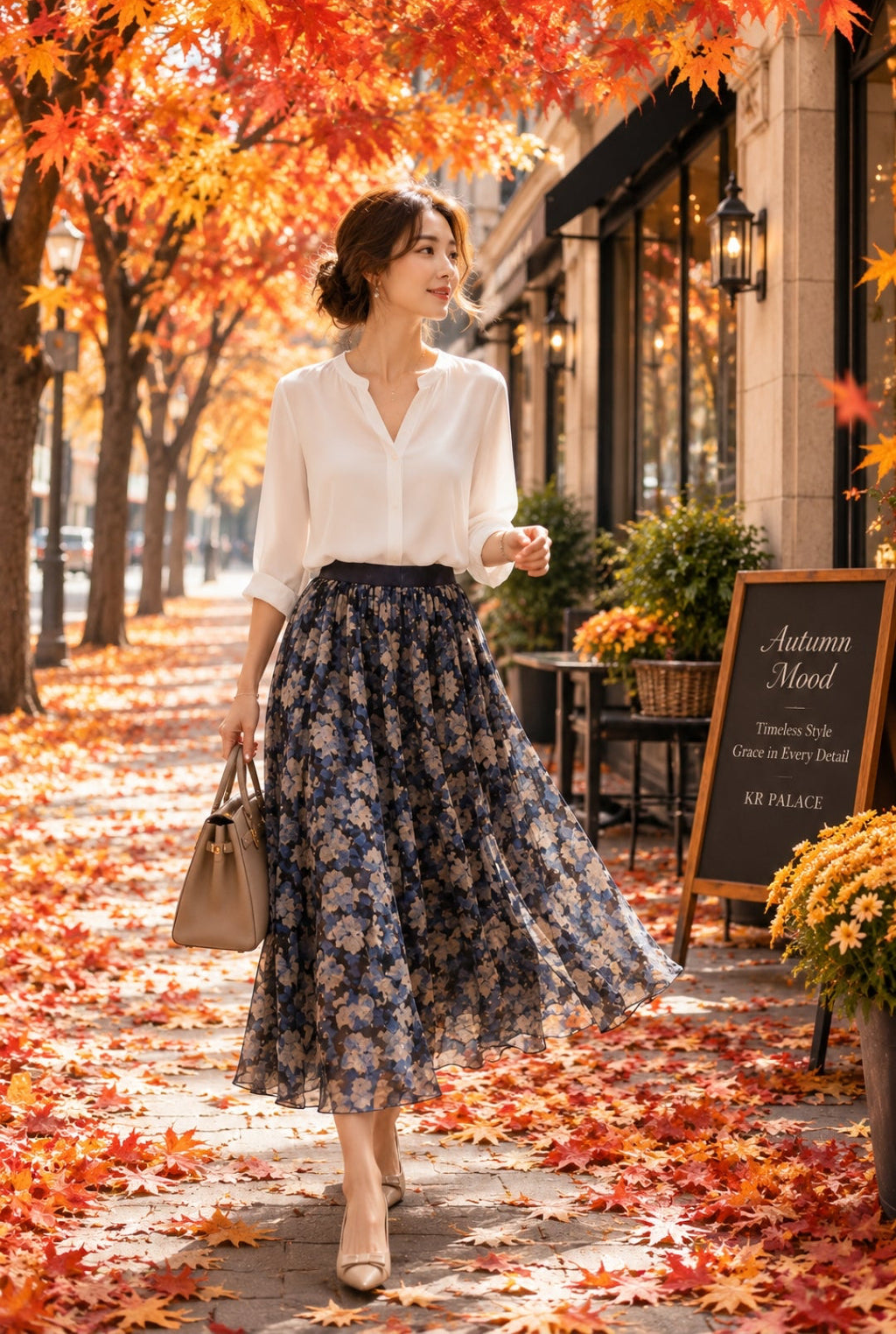 Midnight Floral Chiffon Midi Skirt