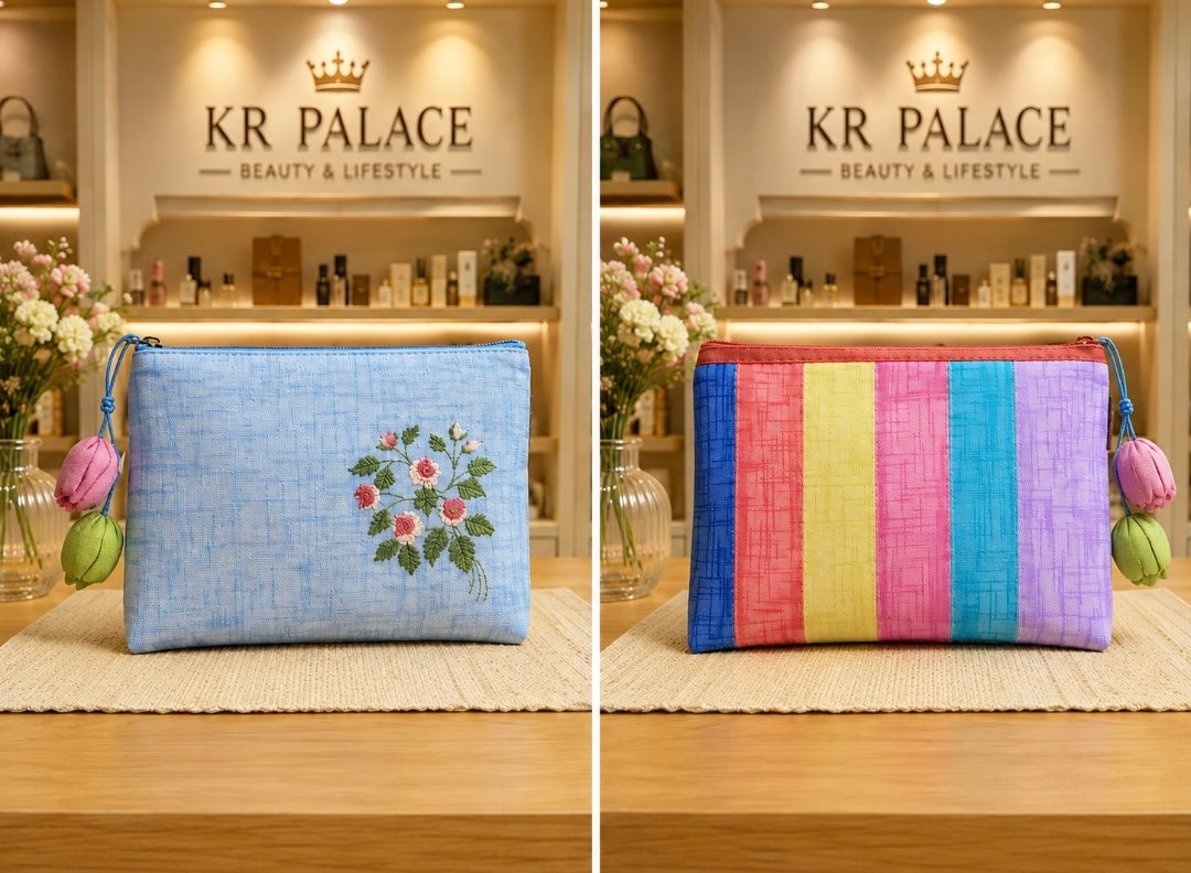 Korean Floral Embroidered Makeup Pouch