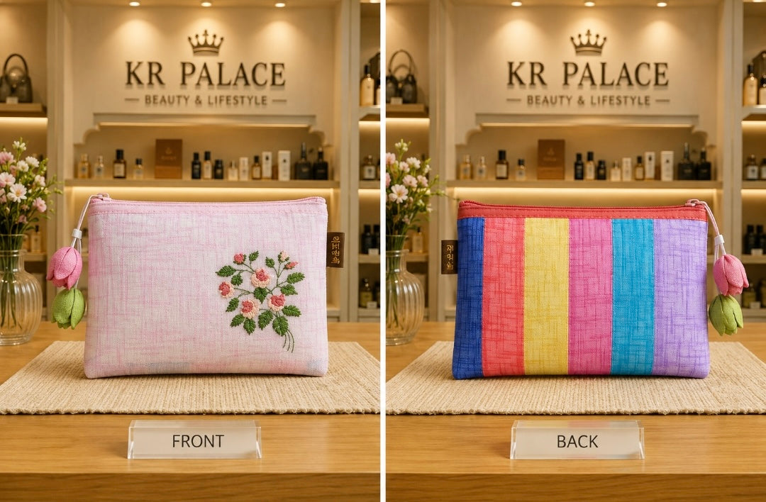 Korean Floral Embroidered Makeup Pouch