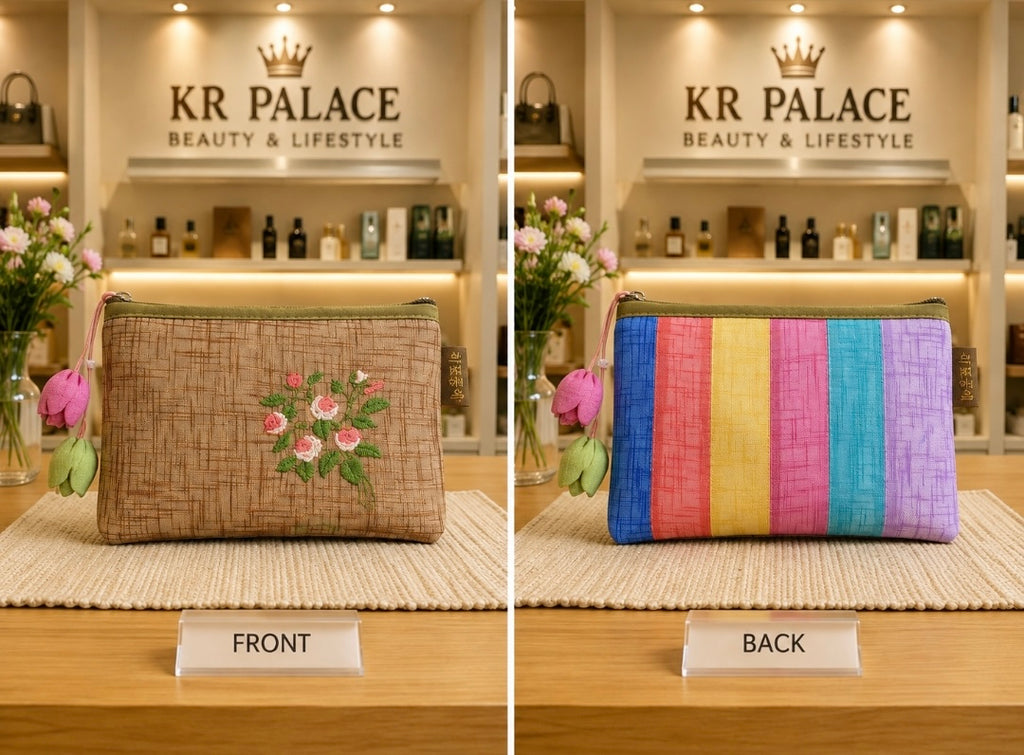 Korean Floral Embroidered Makeup Pouch