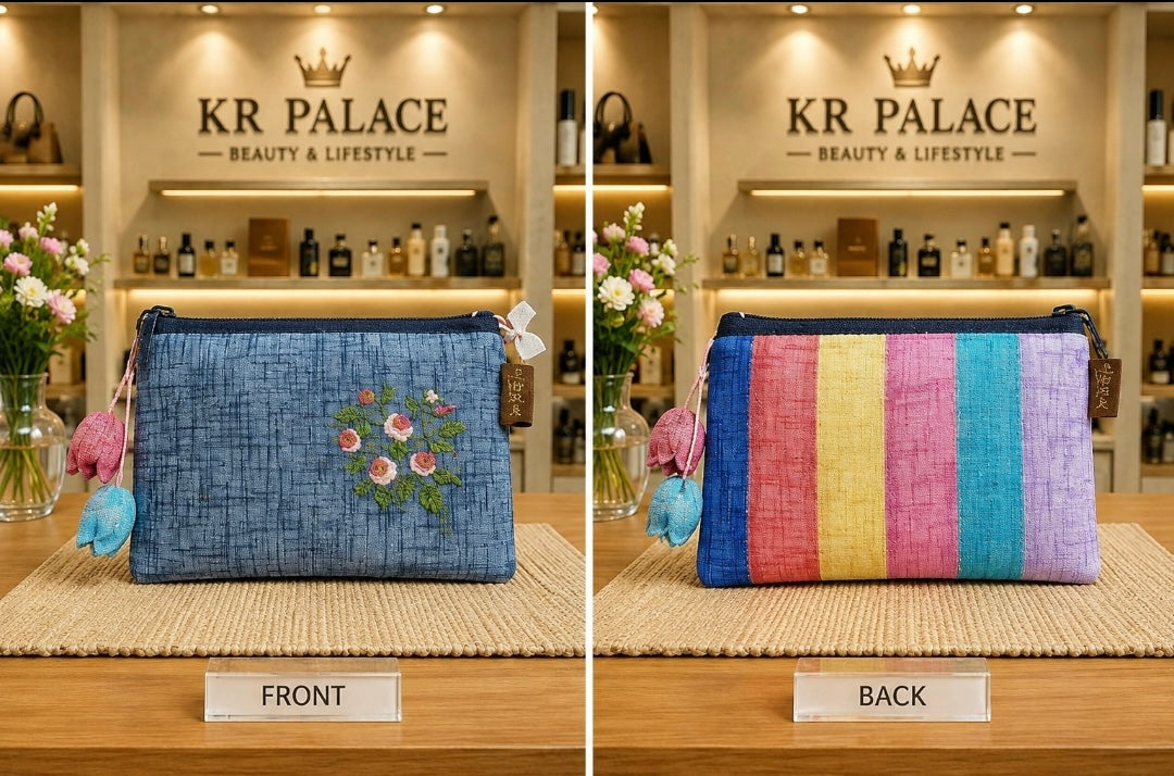 Korean Floral Embroidered Makeup Pouch