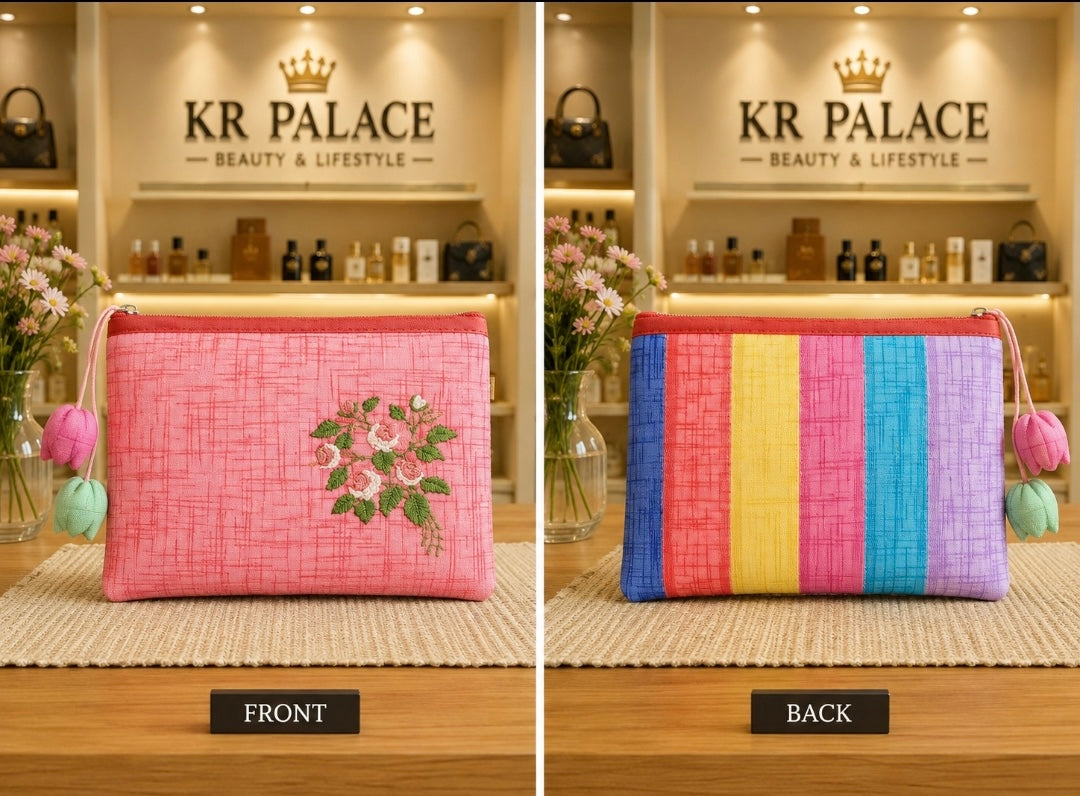 Korean Floral Embroidered Makeup Pouch