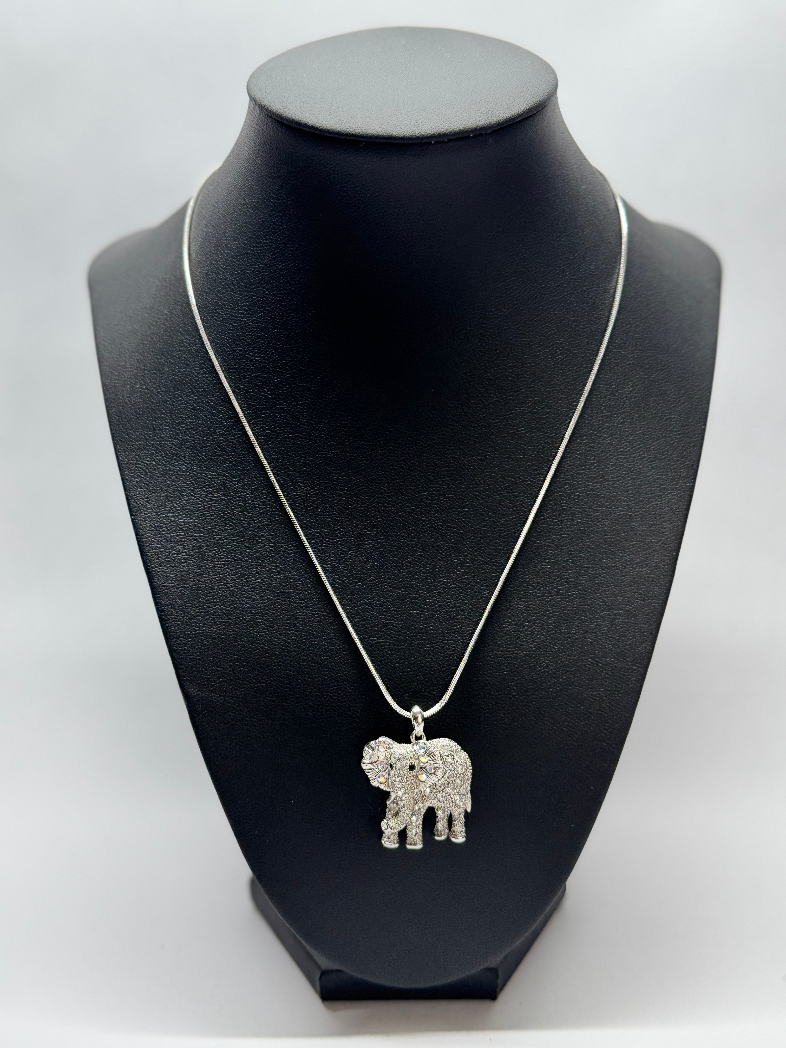 Sparkling Elephant White Gold-Plated Necklace
