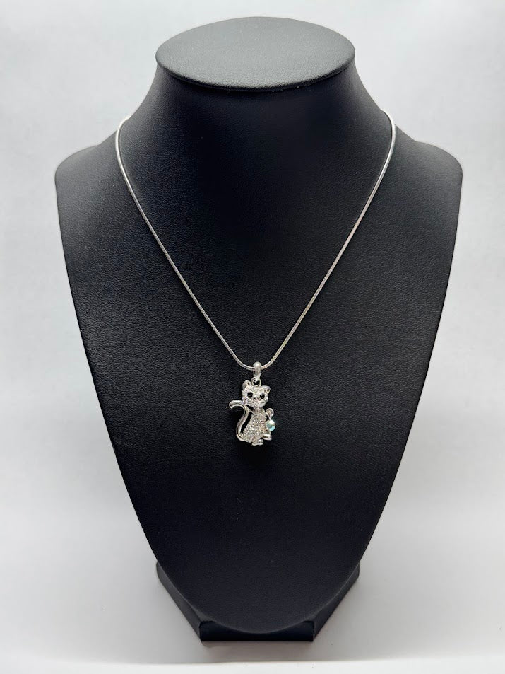 Charming Cat White Gold Necklace