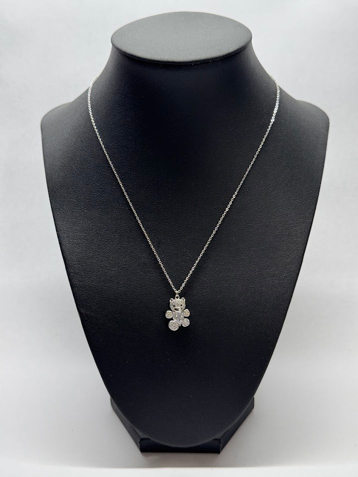 Sparkling Bear White Gold Necklace