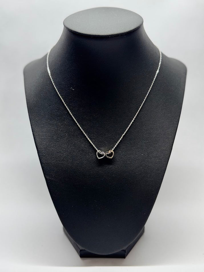 Double Heart White Gold Necklace