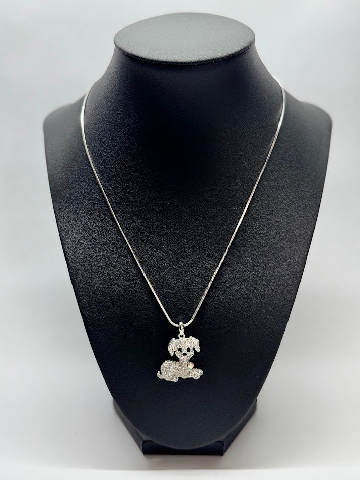 Sparkling Puppy White Gold Necklace