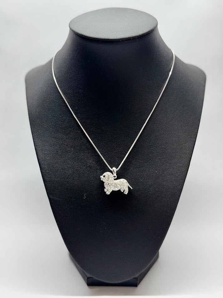 Sparkling Puppy White Gold Necklace