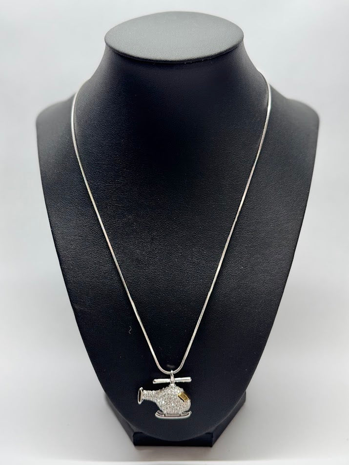 Sparkling Helicopter White Gold Necklace