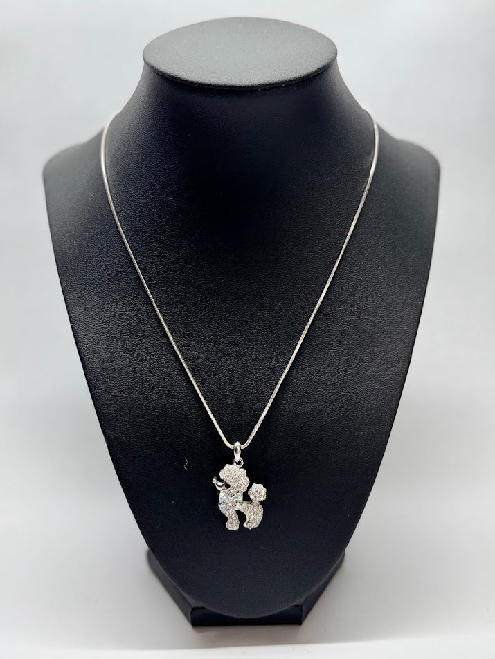 Sparkling Poodle White Gold Necklace