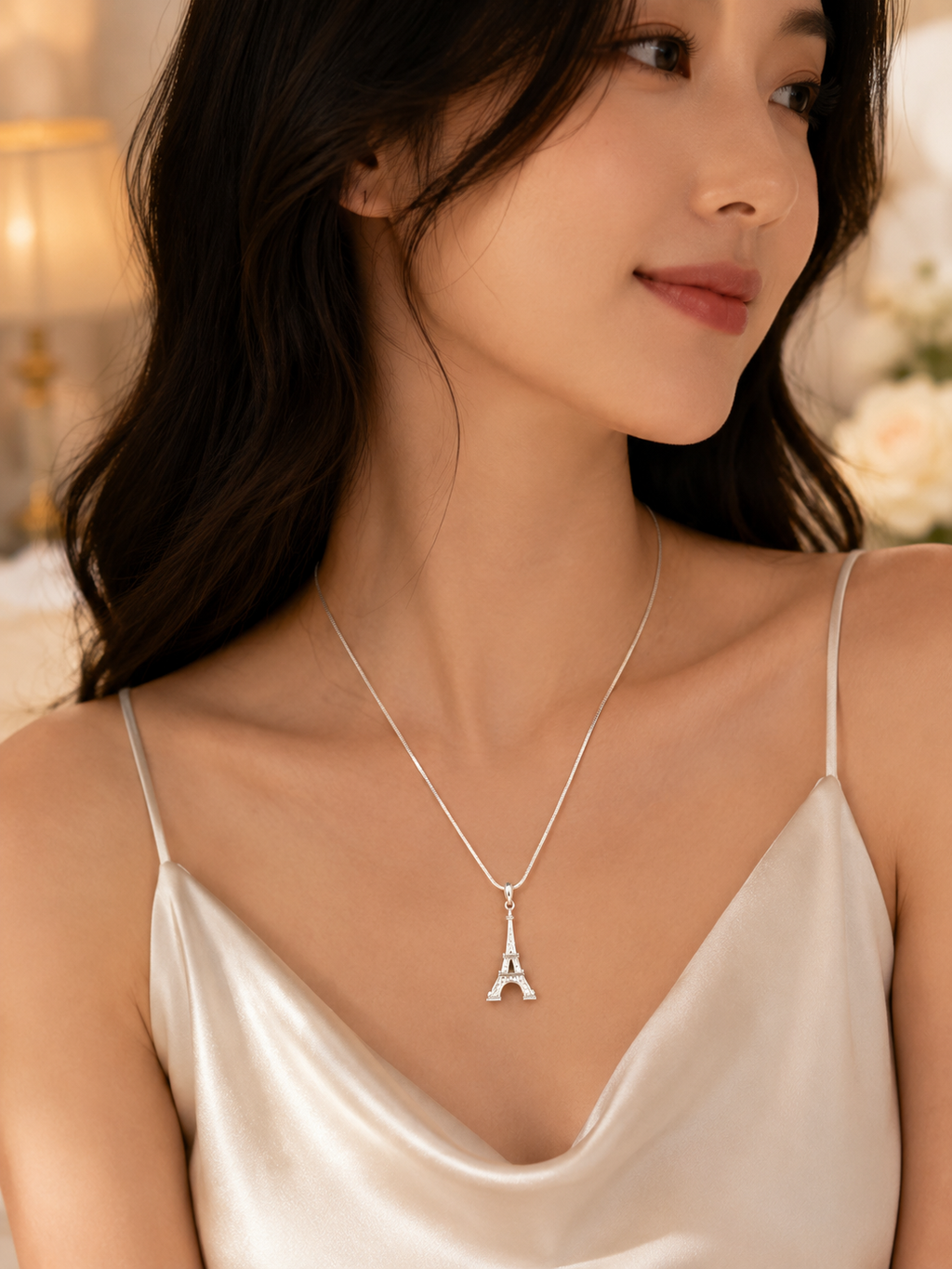 Paris Eiffel Tower White Gold-Plated Necklace