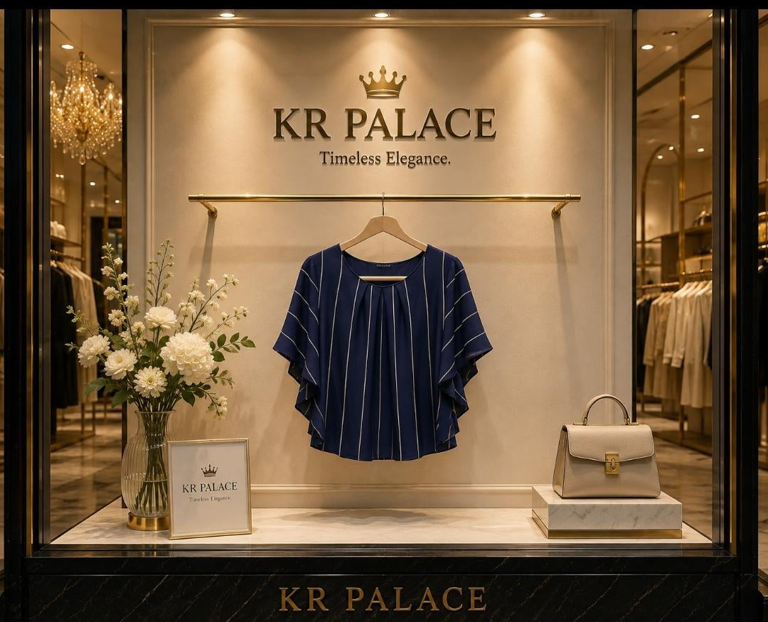 Pleated Stripe Flutter Sleeve Blouse