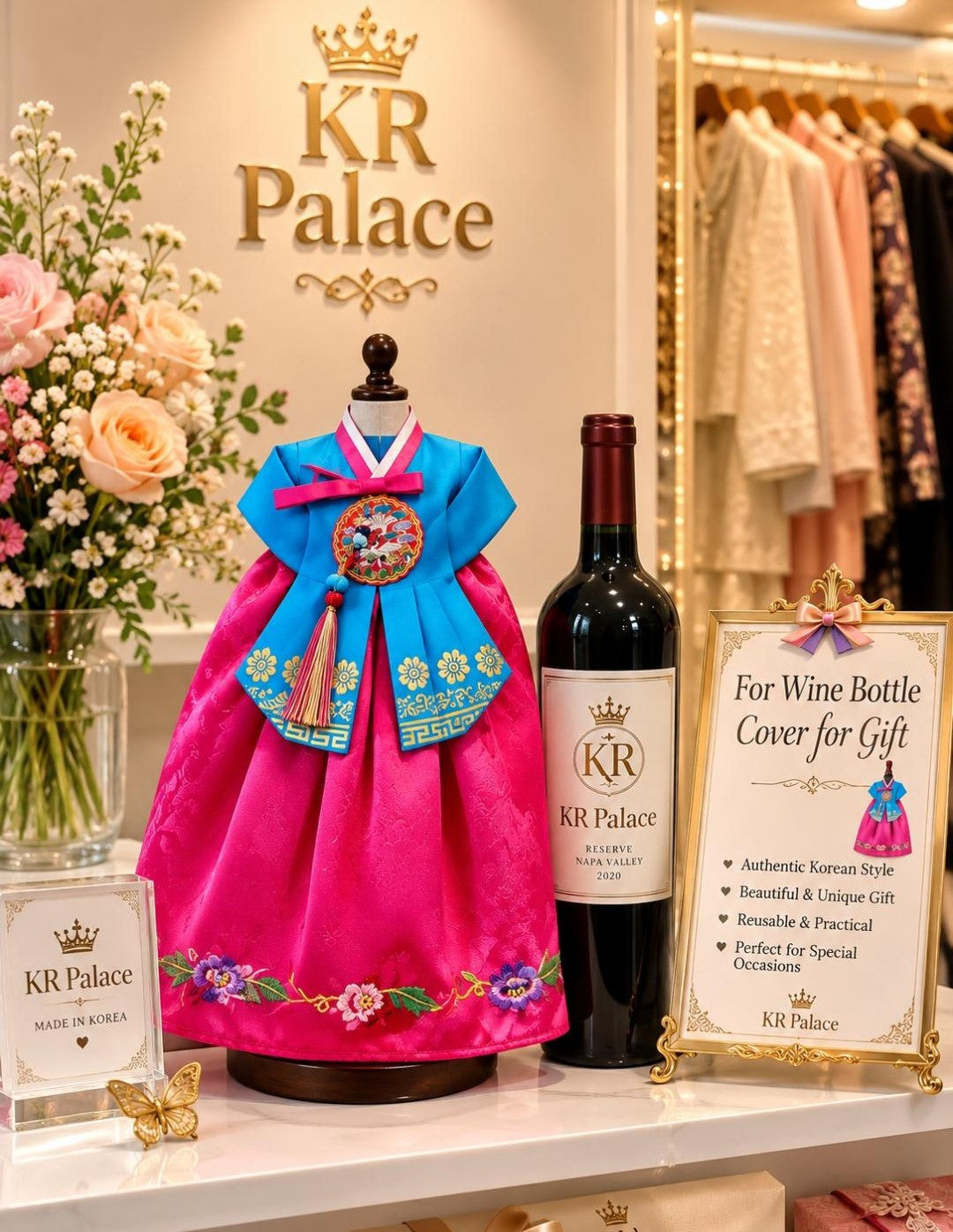 Vibrant Hanbok Wine Bottle Cover